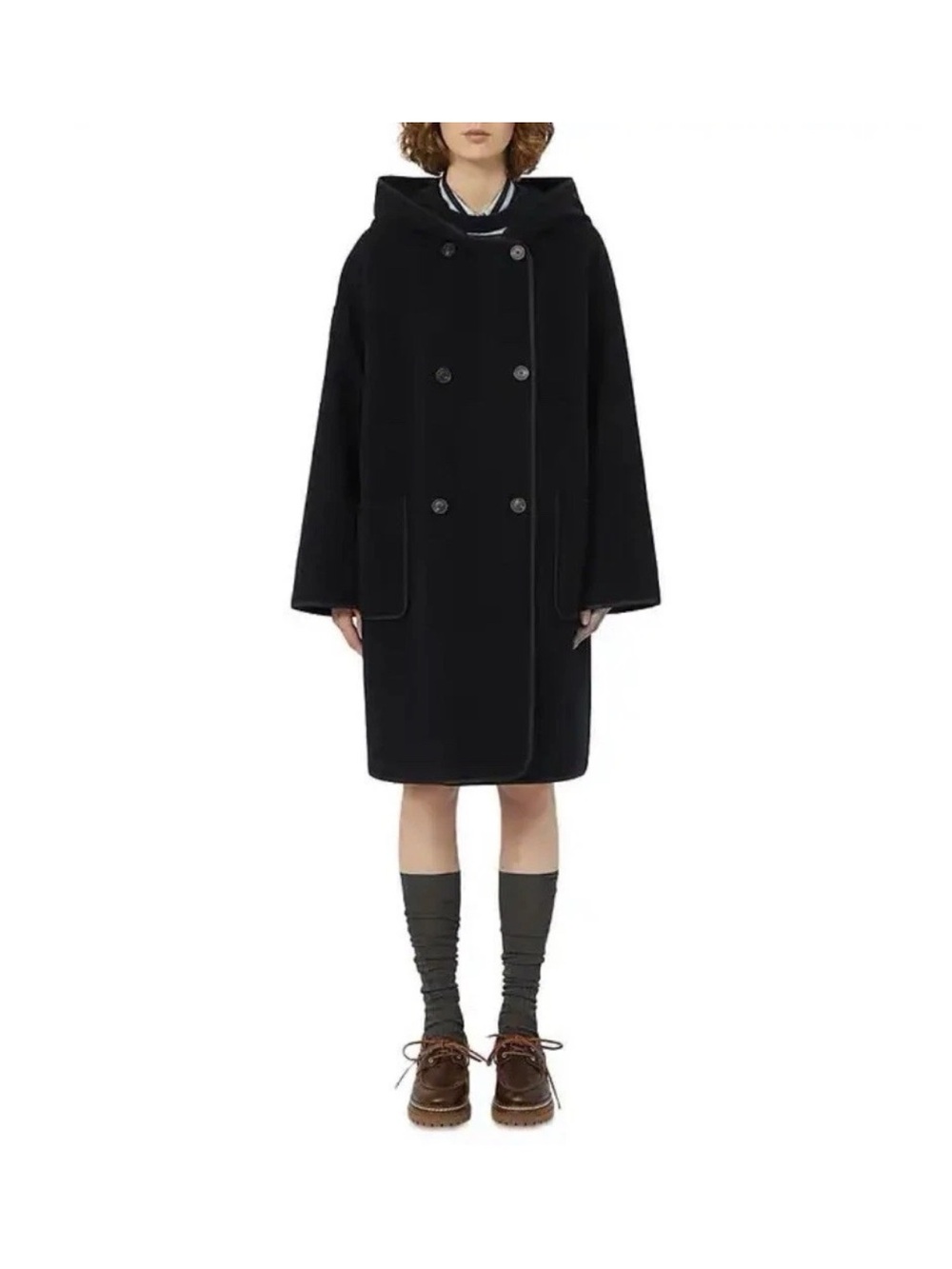 Weekend Max Mara Navy Wool Hooded Coat